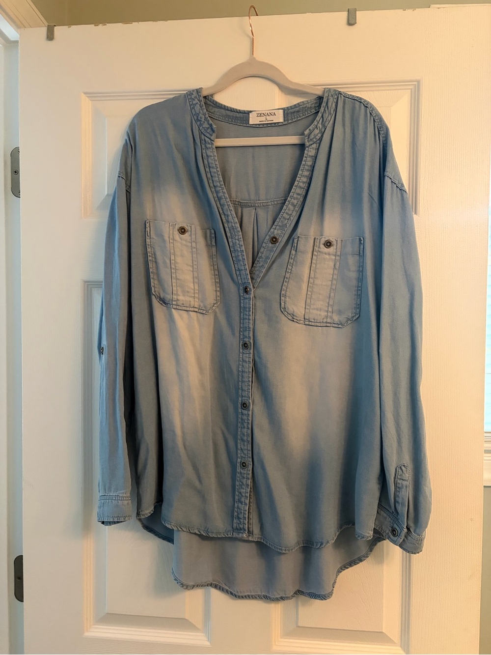 Zenana Light Blue Washed Button-Up Chambray Shirt